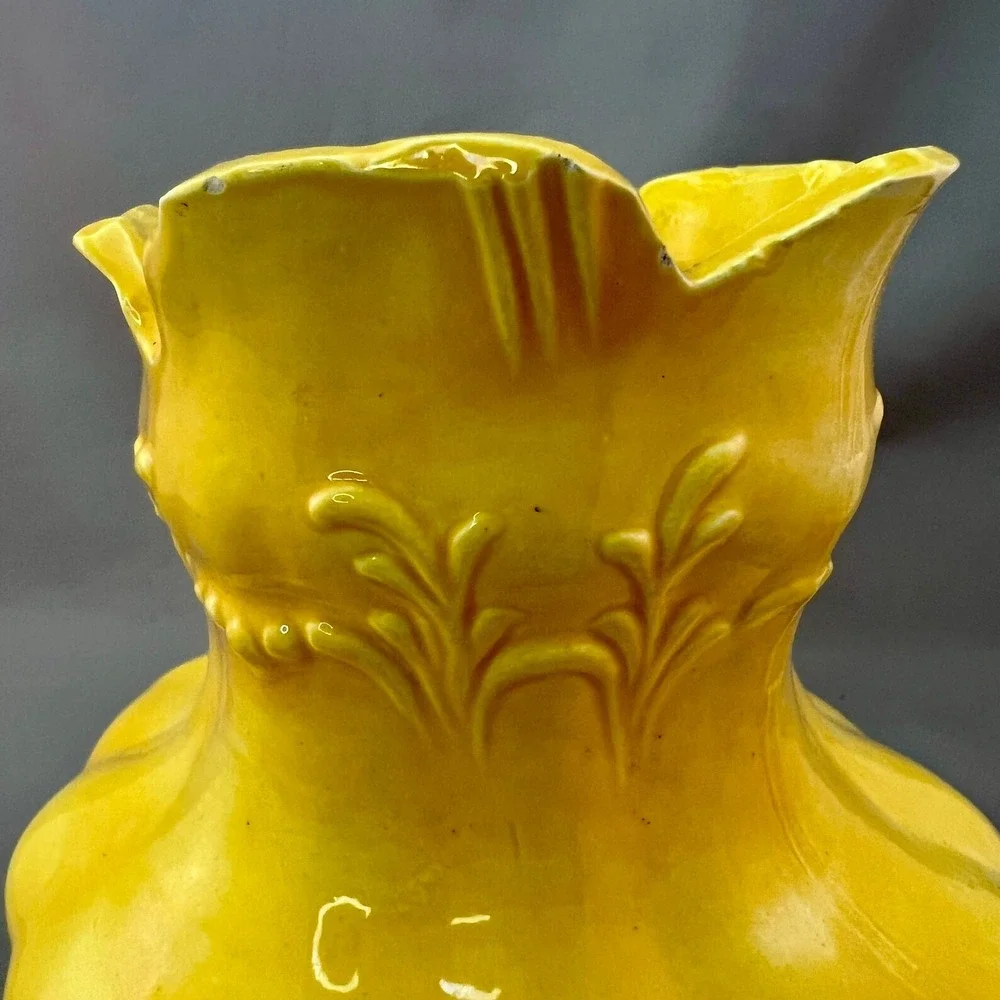 Ceramic Vase Yellow Fair Embossed Scalloped No. 62 Vintage See pics for flaws